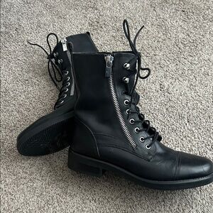 Marc Fisher Women's Black Lace-Up Side-Zip Combat Boots